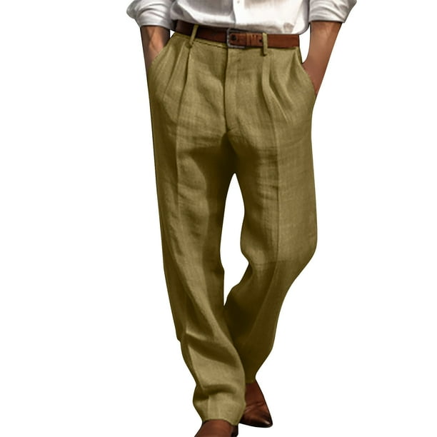 Pantalones casuales holgados de pierna recta para hombre, de longitud completa, con bolsillo frontal plisado doble, de poliéster.