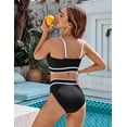 thumbnail image 2 of Top-kevin Women's High Waisted Bikini Ribbed Two Piece Swimsuit High Cut Color Block Adjustable Straps Bathing Suit, 2 of 8