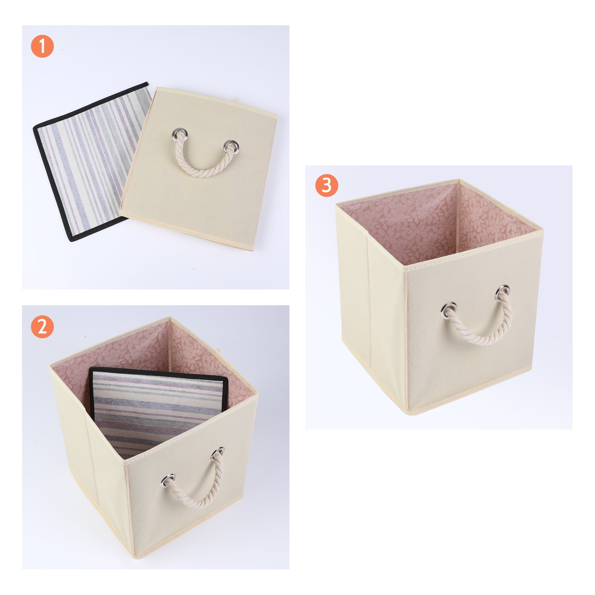Unique Bargains Fabric Storage Bin with Handles Beige 11*11*11in