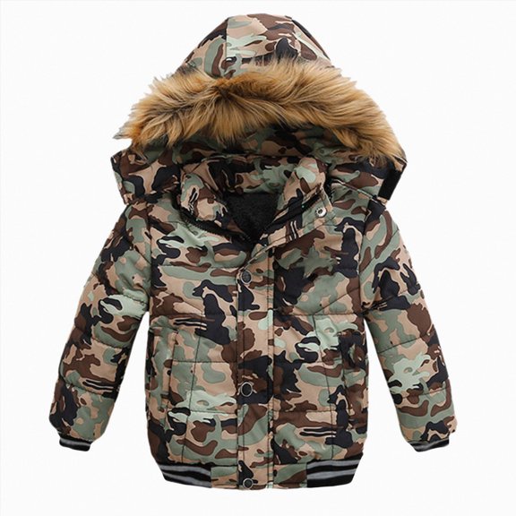 Linfrsh Toddler Boys Down Jacket Collar Hood Thick Warm Winter Snowsuit Coat Parka(Camouflage,2-3Y/L)