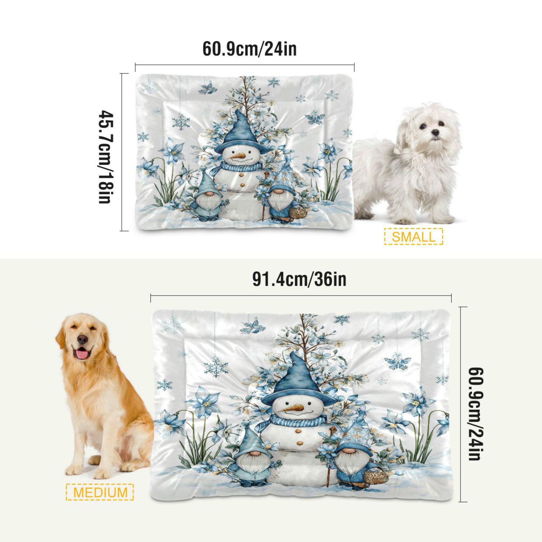 Qxltty Snowman and Dwarf Ped Pad Wear-resistant and Hard to Bite Through Sleeping Pad for Small Medium Large Dogs Winter Pet Bed 36×24in