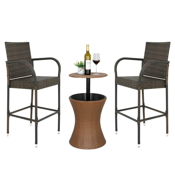Rattan Wicker Barstools Armrest Chairs, Grey Wicker Bar Height Patio Setups