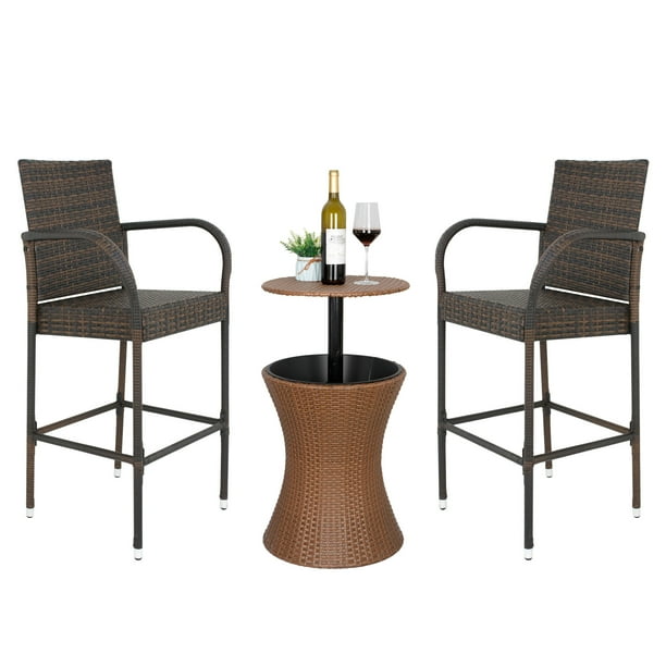 Two Rattan Wicker Barstools Armrest Chairs Cool Bar Ice Bucket Table Cooler Outdoor Indoor Party Pool Stool Sets Com Rattan Wicker Barstools Armrest Chairs, Grey Wicker Bar Height Patio Setups