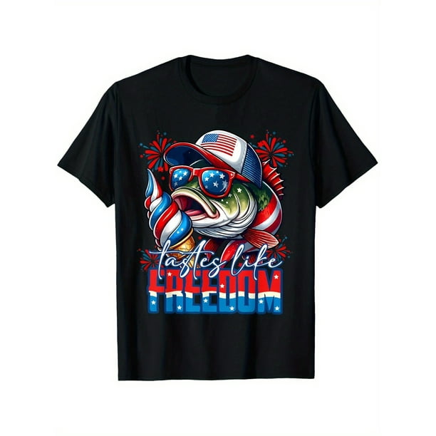 Tastes Like Freedom Ice Cream Fishing 4th Of July Patriotic T-Shirt for Boys Fashion Trend Bottoming Shirt Breathable, Casual Comfortable Top Streetwear Fashion Casual Summer Tee