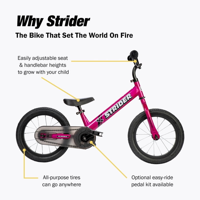 Strider, Balance Bike, 14x Classic, Funky Fuschia for Kids 3 to 6