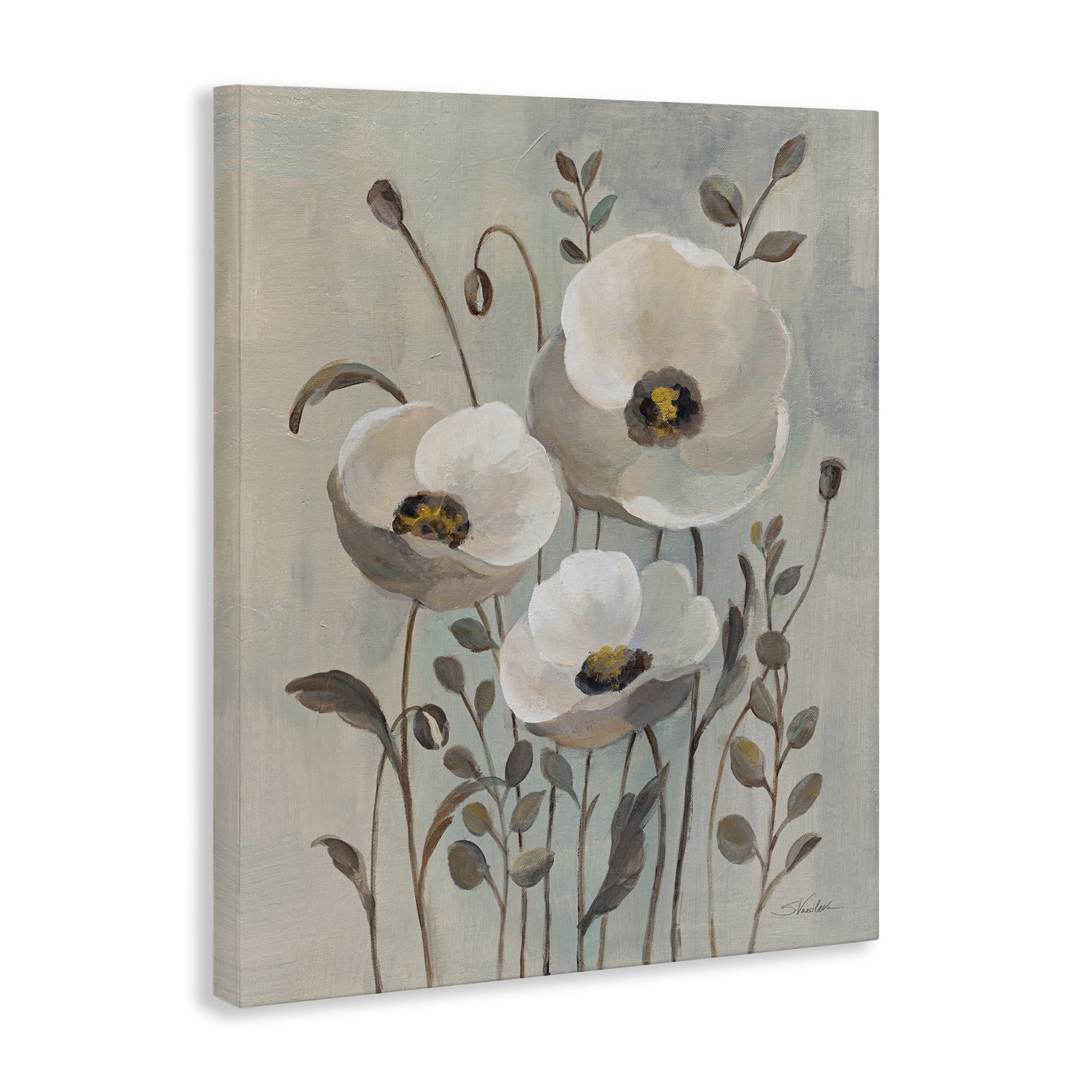 Stupell Industries Neutral Poppies Trio Plants & Flowers Painting Wrapped Canvas Art Print Wall Art, 36 x 48
