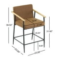 thumbnail image 3 of Christopher Knight Home Mid-Century Modern 26" Counter Height Stools, Metal Frame, Wood Armrests, Brown Cushion, Set of 2, 3 of 9