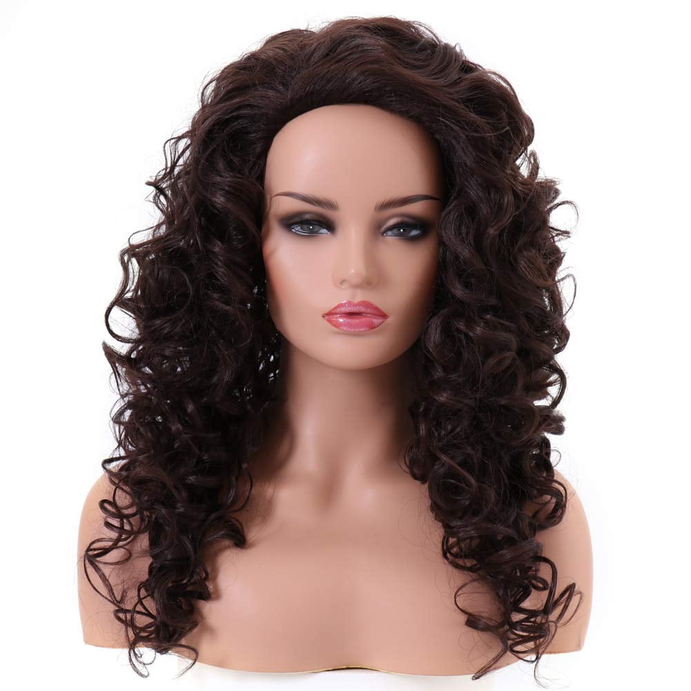 DOPI Long Chestnut Brown Hair Curly Wavy Full Head Halloween Wigs for Women Cosplay Costume Party Hairpiece