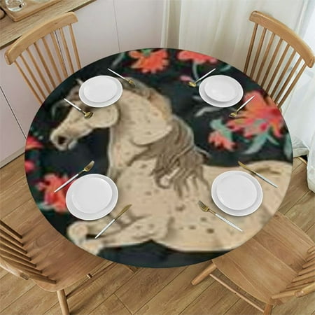 

Sheronv Horses Flowers Silk Screen Round Table Cover Stain Resistant Washable Waterproof 100% Polyester for Indoor Outdoor Kitchen Dining Wedding Parties - Various Sizes Available 42 -46
