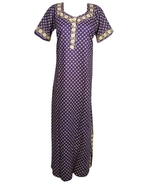 Mogul Women Maxi Dress Kaftan Maternity Cap Sleeves Printed Sleepwear Housedress Loose Nightwear Dresses S