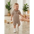 thumbnail image 6 of BemeyourBBs Western Baby Boy Summer Clothes Newborn Baby Boy Cowboy Outfit Waffle Knit Striped Romper Casual Sailboat Cowgirl Hat Boots Embroidered Button Short Sleeve Infant Jumpsuit, 6 of 9