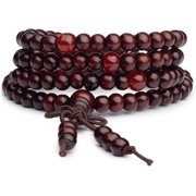ZZSW 108 Mala Wooden Beads Bracelet Necklace Elastic Healing Wood Sandalwood Seed Buddhist Bracelet for Women Men Girl Boy Teen Buddha Prayer Meditation Jewelry