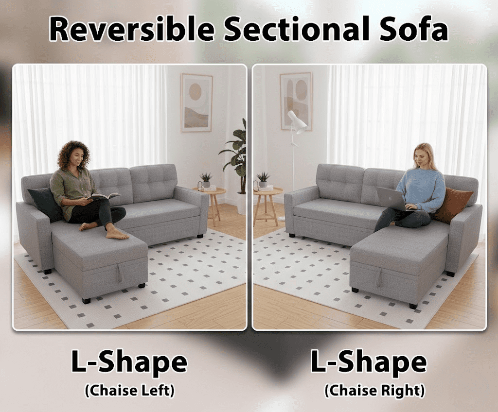 Howcool 82" Sectional Sofa Bed, L-Shaped Sleeper Pull Out Couch with Storage Chaise & USB Charging Ports, Linen Fabric for Small Apartment Living Room, Light Grey(Thick Sponge)