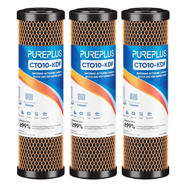 Filtro de agua PUREPLUS CTO de carbón activado de 10 x 2.5 pulgadas, paquete de 3