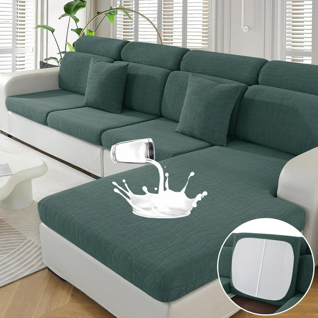 Pieces Couch Cushion Covers for Sectional Sofa Seat Slipcover Stretch Sectional Couch Cover for L Shape Left/Right Chaise with Elastic Bottom ( Seater + Chaise Light )
