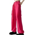 thumbnail image 3 of Dasayo Pants Women High Waist Cargo Straight-Leg Pink Activewear Drawstring Solid Pockets Athletic Pants Women Capris S, 3 of 3
