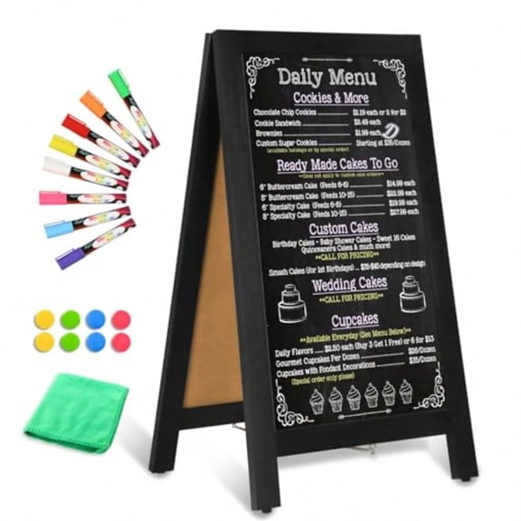Wooden A-Frame Sign Magnetic 40 x 20 Black Chalk Board Sign Board Double-Sided Sandwich Board Signs Outdoor Chalkboard Easel Menu Board for Restaurant Busin or Wedding