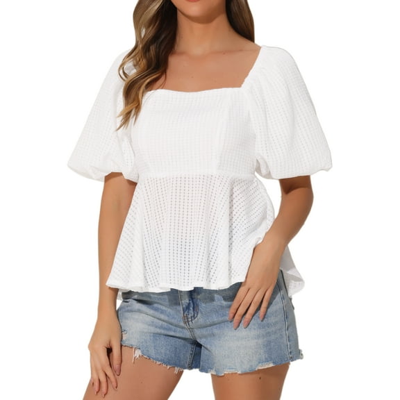 DARING DIVA Women's Square Neck Short Sleeve Blouse XS White