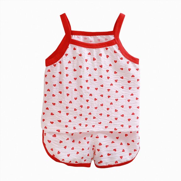 CAICJ98 Clothes for Toddler Baby Girl 3 6 12 18 24 Months 2T 3T 4T 5T Girls Summer Outfits Sleeveless Ruffle Tank Top Shorts Sets Girls Pajama Set (Red,18-24 Months)