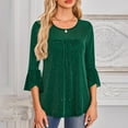 thumbnail image 2 of Ltctricy Women's Sequin Tops 3/4 Length Bell Sleeve Crew Neck Pleated Front Sparkly Glitter Mesh Tunic Tops Dressy Casual Blouses(Green,XX-Large), 2 of 5