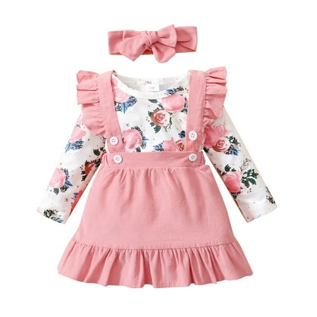 

Girl Clothes Clothes Flower Print Long Sleeve Top Solid Color Suspender Skirt Pink Floral Pattern Summer Girl Clothes Set White Top Suit Summer Clothes