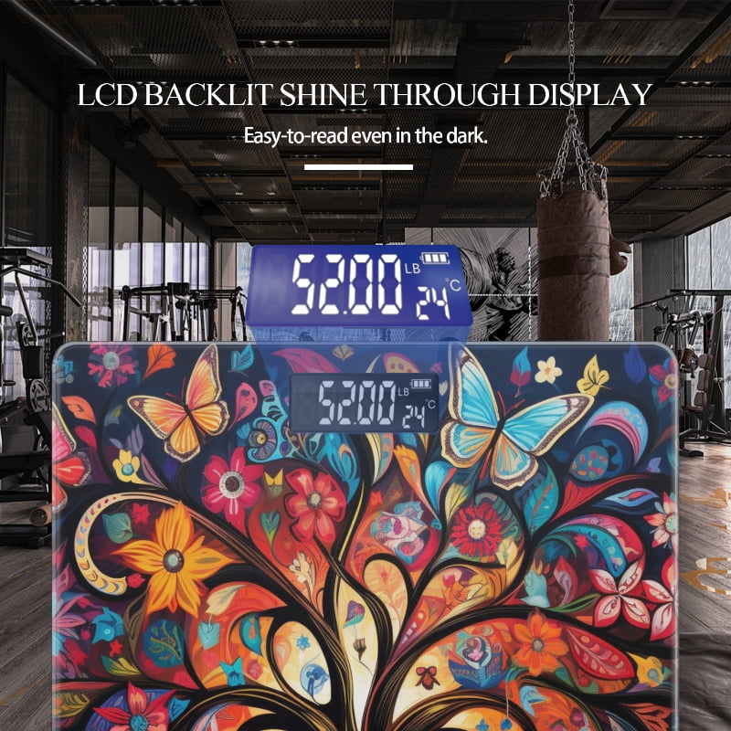 Digital Bathroom Scale with Large LCD Display,High Capacity Scale 400 lbs High Precision body fat scale-Tree Of Life With Vibrant Colors
