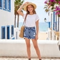 thumbnail image 5 of LWNYDPLSD Girl Denim Shorts Elastic Waisted Ripped Jean Shorts for Kids Vintage Frayed Hem Jorts Teens Girl Summer Streetwear Clothes, 5 of 9