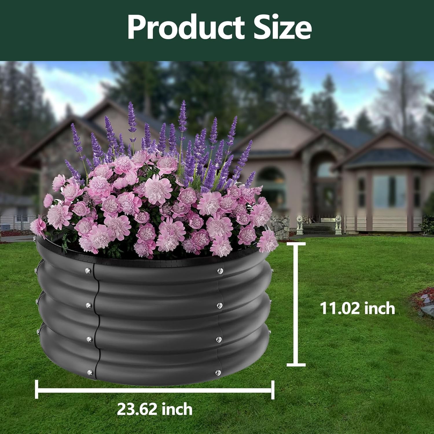 Garvee 3 Pack Round Metal Planters Galvanized Raised Garden Bed 23.62 x 23.62 x 11.02", Black