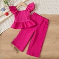 thumbnail image 3 of Efsteb 1-7 Years Toddler Girls Summer Outfit Ruffle Sleeve Crop Tank Top and Pleated Wide Leg Pants Set (Hot Pink,1 Years), 3 of 8
