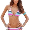thumbnail image 2 of LASCANA Women's Striped Triangle Bikini Swimsuit Top Bra Sizing Glitter Detail, 2 of 6