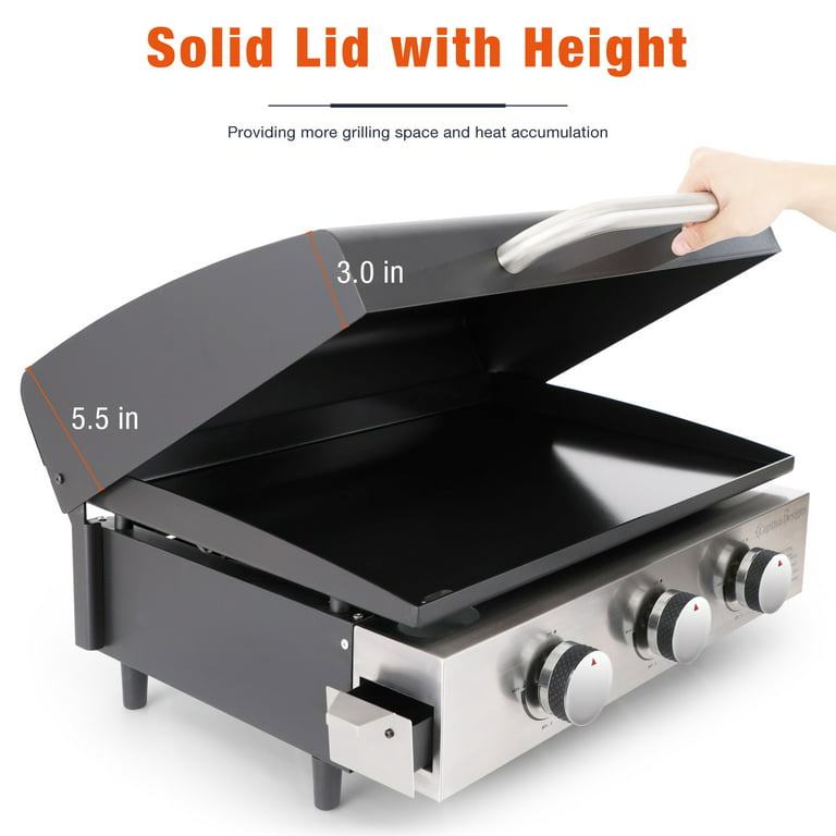 MFSTUDIO Flat Top Gas Griddle Grill with lid, 3 Burner Propane BBQ Grill  Outdoor Cooking, Can be Used As a Table Top Griddle, for Camping, 33,000 BTU