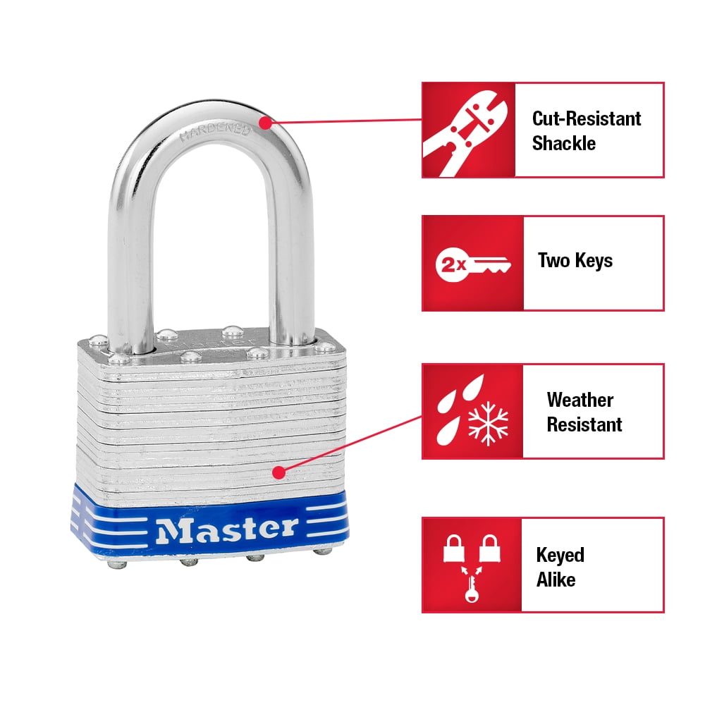 (3 pack) Master Lock 2in (51mm) Wide Laminated Steel Pin Tumbler Padlock with 1-1/2in (38mm) Shackle; 2-Pack