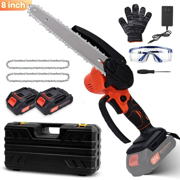 Mini Chainsaw Mini Motosierra de 8 Pulgadas, HDJ Cordless con 2 Baterías, Motosierra Eléctrica Portátil con una Sola Mano para Cortar Madera y Podar Ramas de Árboles