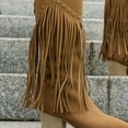 thumbnail image 4 of Aueoeo Mid Calf Fringe Boots For Women Cowboy Pointed Toe Chunky Heels Winter Spring Western Rivets Tassel Boots Brown, 4 of 9