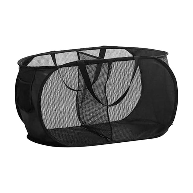 Foldable Laundry Basket Mesh Hamper with Two Compartments and Carry Handles for Dorm Home Travel