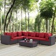 thumbnail image 2 of Modern Contemporary Urban Design Outdoor Patio Balcony Seven PCS Sectional Sofa Set, Red, Rattan, 2 of 7