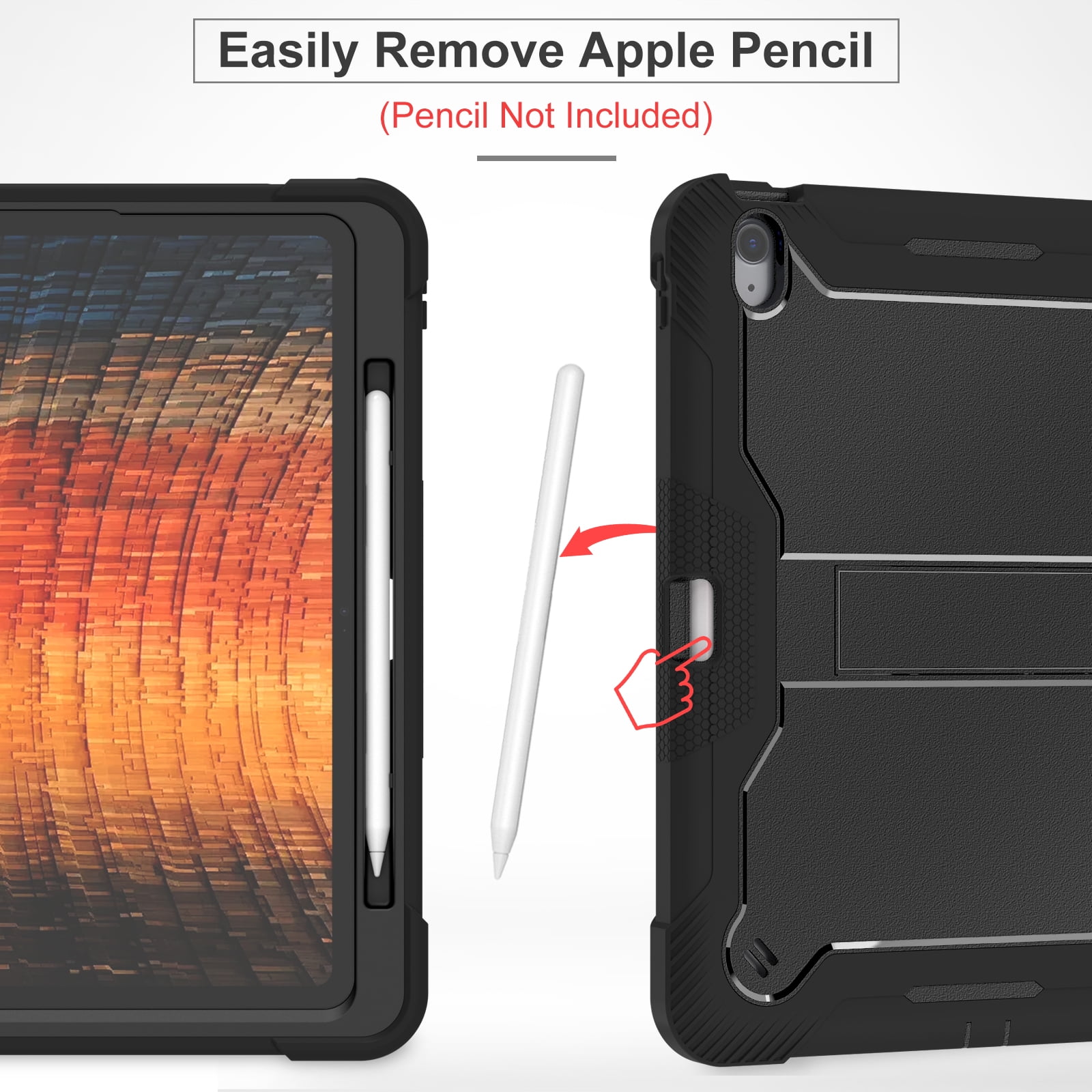 Dteck Case for iPad Air 13-inch (M2) 2024, iPad Air 13 Inch Case with Kickstand and Pencil Holder, Heavy Duty Shockproof Protective Cover for Kids,Black