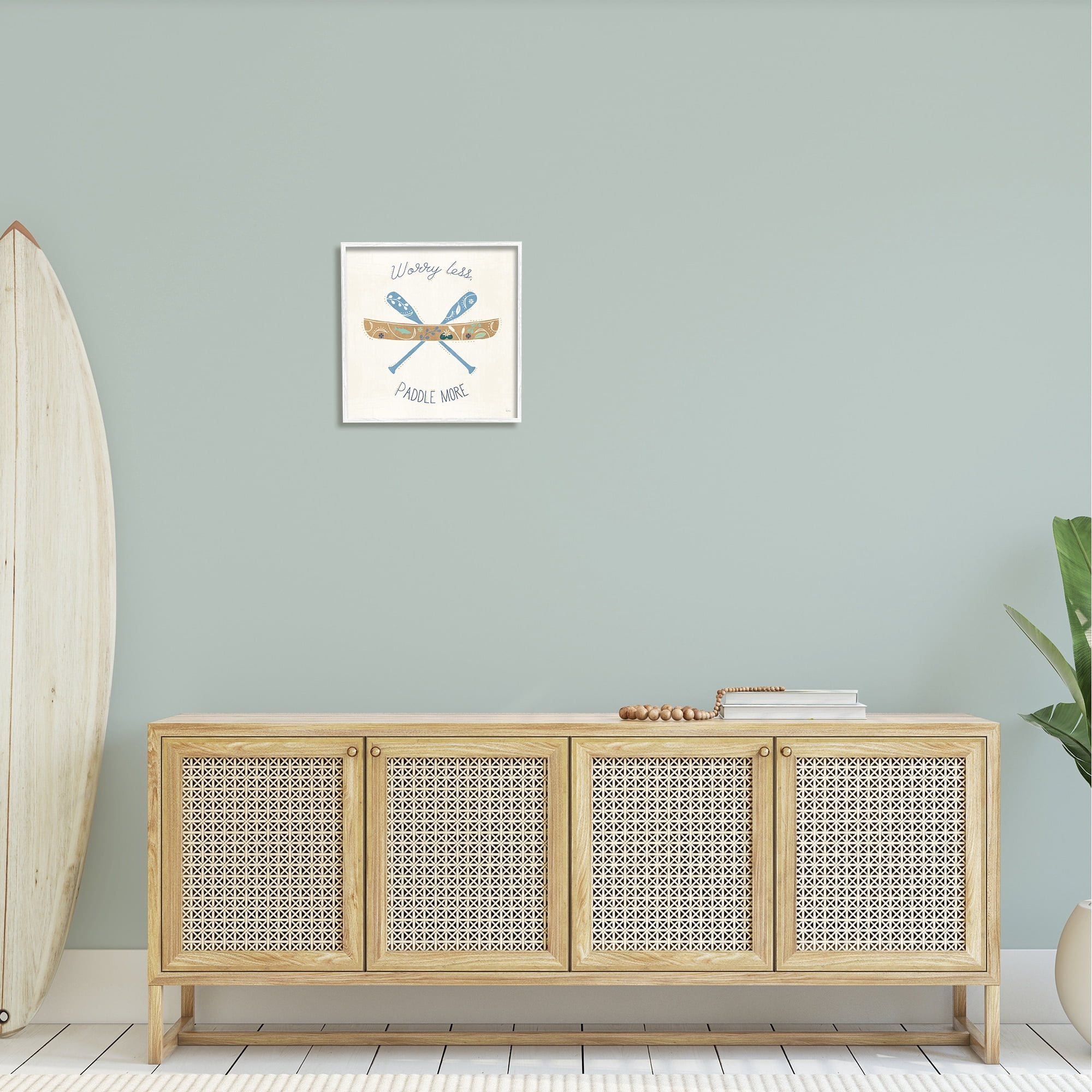 Stupell Industries Worry Less Paddle More Canoe Boat Typography Graphic Art White Framed Art Print Wall Art, Design by Veronique Charron