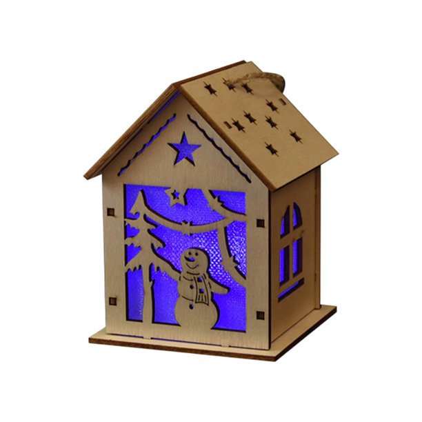 Conjunto de decoración navideña de casas de nieve de madera luminosas - Adornos colgantes para ventanas con iluminación LED