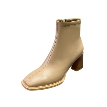

Daeful Womens Fashion Chunky Heel Block Heels Bootie Work Casual Ankle Boots Party Comfort Square Toe Camel 4.5