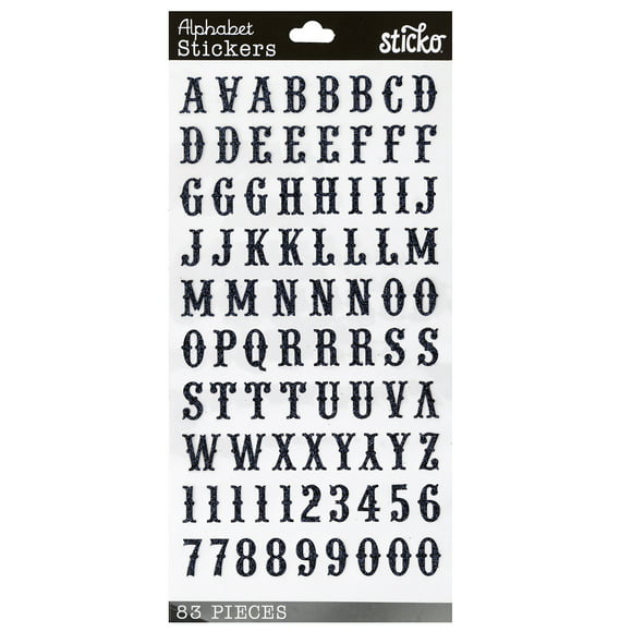 Sticko Small Black Glitter Carnival Alphabet Vinyl Stickers, 83 Piece