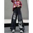 thumbnail image 1 of Pantalones vaqueros de pierna ancha para mujer, Jeans de Estilo Vintage americano, Y2k, Grunge, holgados, rectos, Hip Hop, rasgados con agujeros, Verano, 1 of 4