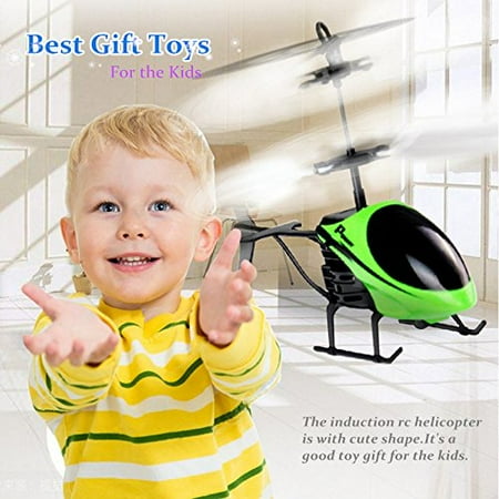 Flying Airplane Games Mini RC Hand Induction Helicopter Radio Remote Control Flying Aircraft Flashing Light Toys For Kids USB Charged Airplanes Birthday Present Xmas Gift(Green) ()