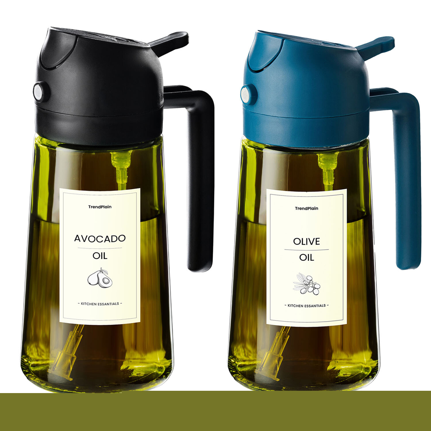 Black+Navy, variant on MOYU 2-in-1 Glass Oil Sprayer and Pour Dispenser - Leak-Proof Kitchen Oil Container for Oil Control, Fits Avocado/Olive/Sesame Oil