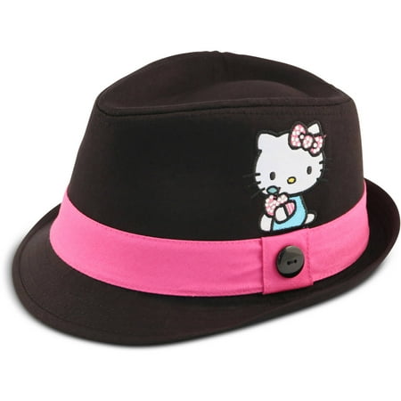 Sanrio Hello Kitty black twill fedora with pink band.