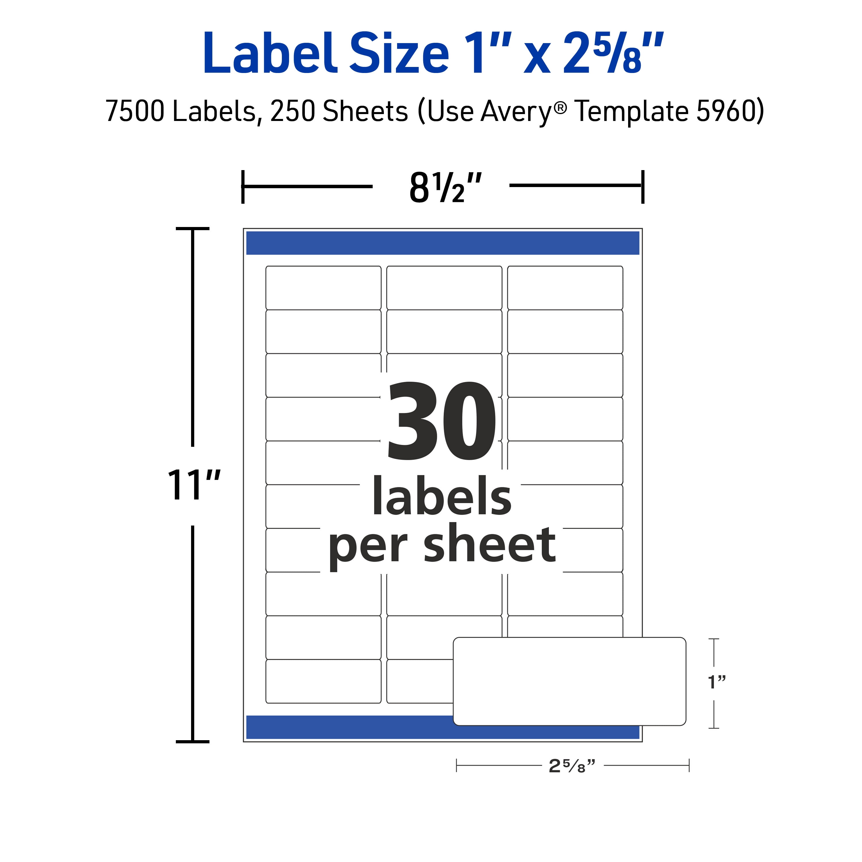 Avery Easy Peel  Address Labels, 1" x 2-5/8", White, 7,500 Labels (5960)