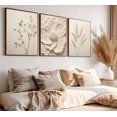 thumbnail image 2 of UZXTFQU Arte de pared, 3 piezas, lienzos florales beige, 2 of 6