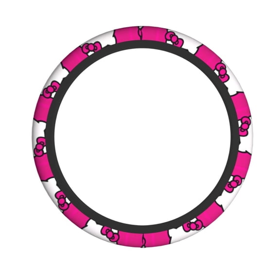 Neoprene He-llo Ki-tty Steering Wheel Cover, Full Printed Elastic Steering Wheel Protector, Anti-Slip Car Steering Wheel Cover for Cars SUVs Trucks ATVs, Easy to Install Gift