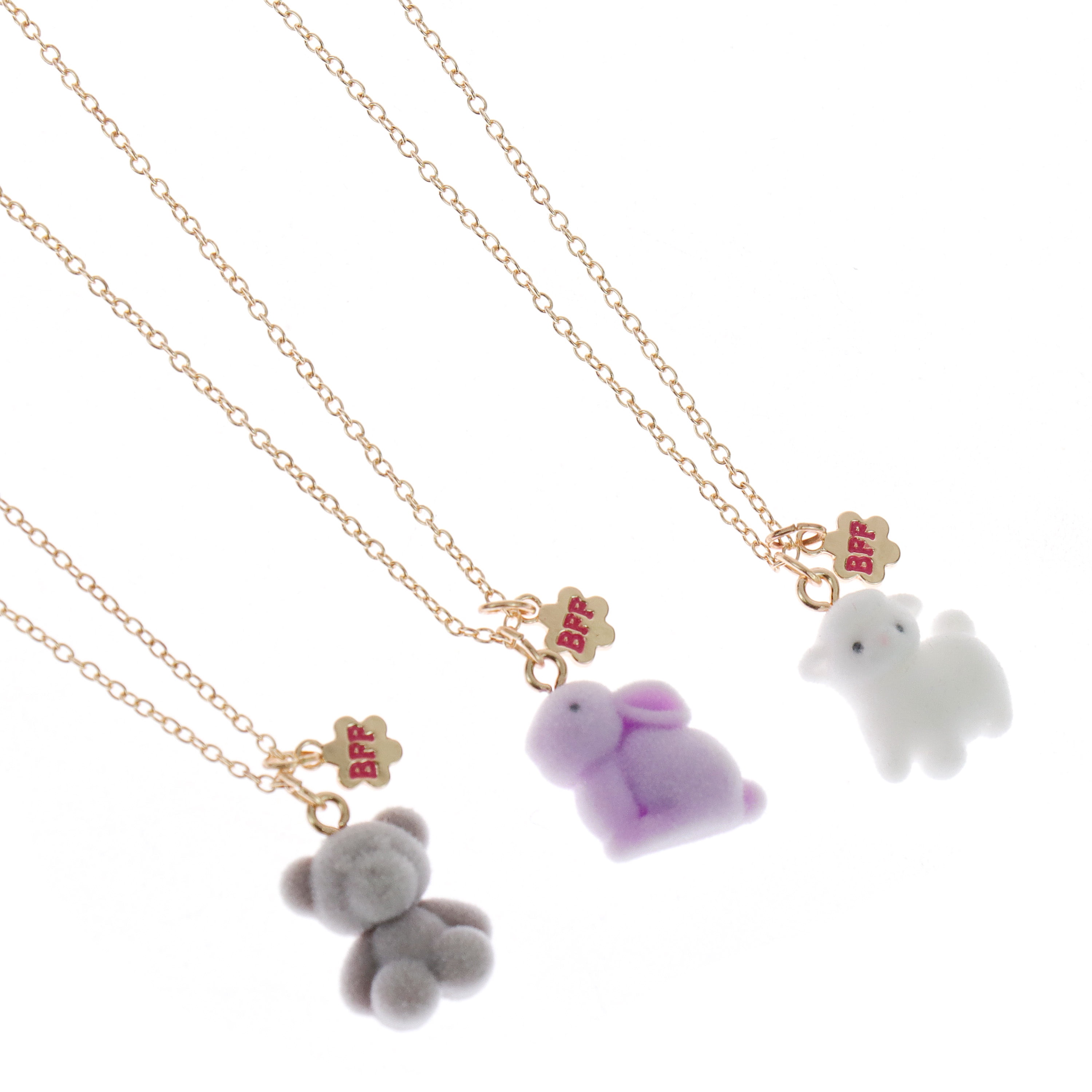 Wonder Nation 3 Pack Best Friends Necklace Set with Flocked Critter Charms (Girl's)