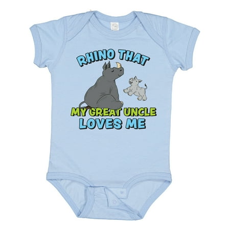 

Inktastic Rhino That My Great Uncle Loves Me with Cute Rhinos Boys or Girls Baby Bodysuit